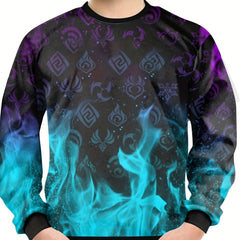 Teens Geo Pattern Flame 3D Print Sweatshirt