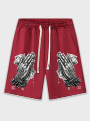 Men's Thin Prayer Hand Print Drawstring Shorts