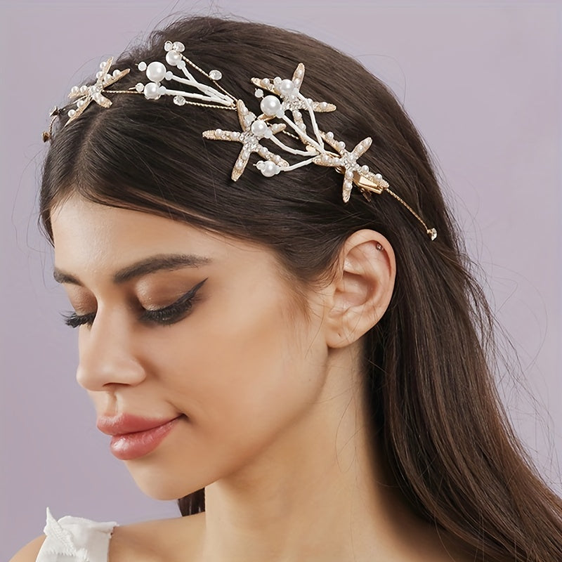 Faux Pearl Starfish Headband Bridal Hairband Set