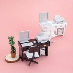 1:12 Dollhouse Computer Desk and Chair Set - Durable Accessories for Play