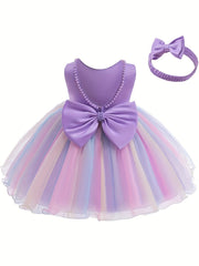 Adorable Toddler Gala Dress with Big Bow and Colorful Mesh Back
