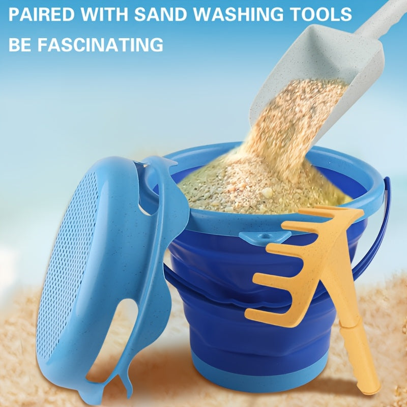 Kids Beach Toy Set Bucket Shovel Rake, Collapsible, Easy Carry, Sea Bucket Toys