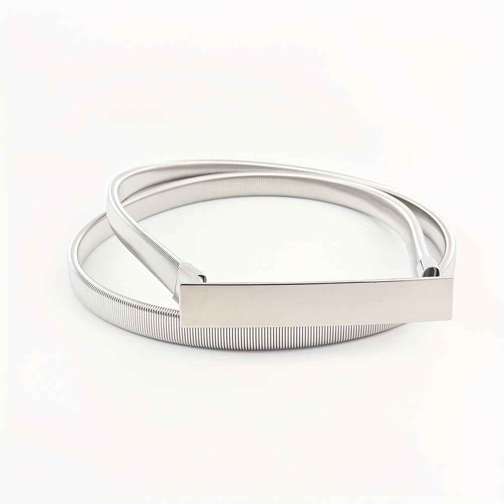 Boho Metal Buckleless Elastic Belt Women Thin Waist Belts