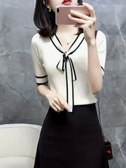 V Neck Short Sleeve Sweater Women's Clothing