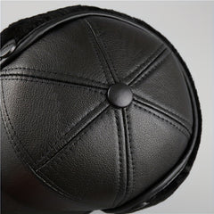 Men's Winter Velvet PU Leather Baseball Cap Outdoor Warm Hat