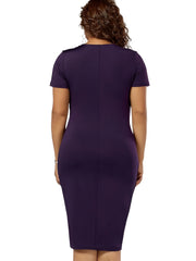 Sexy Dress Women's Plus Surplice Neck Notched Short Sleeve