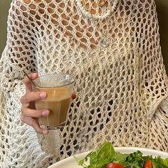 Women's Plus Size Hollow Out Long Sleeve Sweater