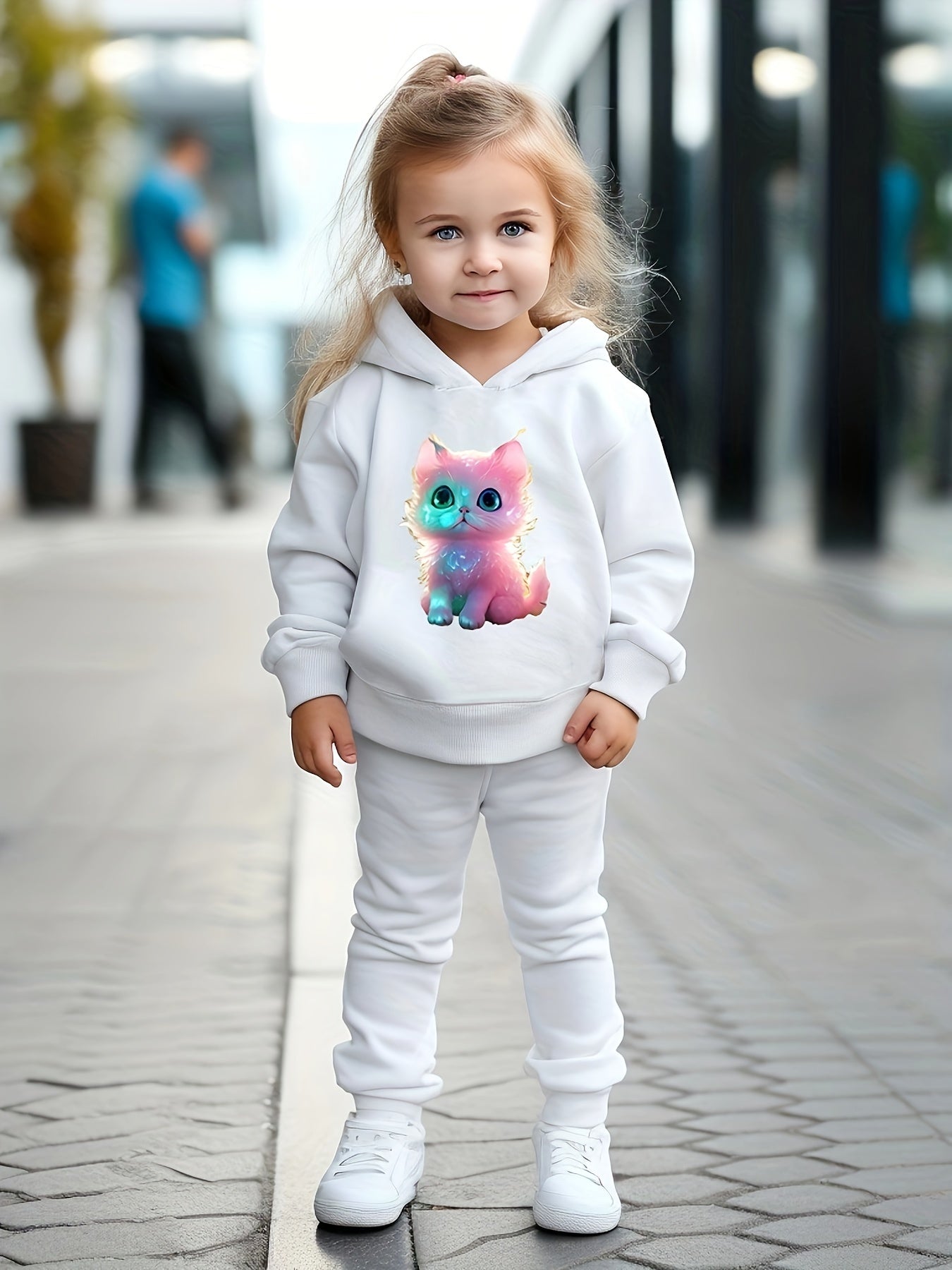 OERYUI Kitty Print 2pcs Girls Hoodies Jogger Pants Set for Sports