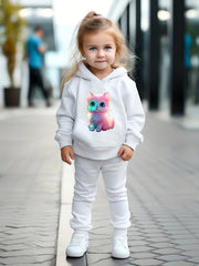 OERYUI Kitty Print 2pcs Girls Hoodies Jogger Pants Set for Sports