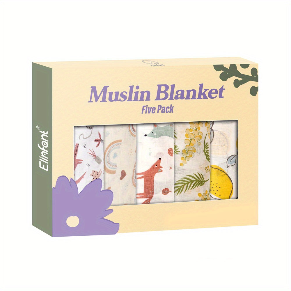 Elinfant 5pcs Set Bamboo Baby Bibs Soft Saliva Towel 60x60cm