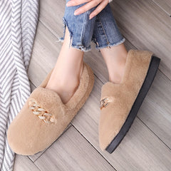 Women's Plush Chain Decor Slip On Slippers
