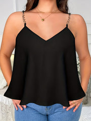 Solid V-Neck Chain Strap Cami Top