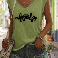 Heart Print V Neck Tank Top Women's Summer Sleeveless Casual Top