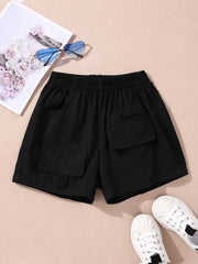 Girls Cotton Elastic Waist Sports Cargo Shorts With Pockets