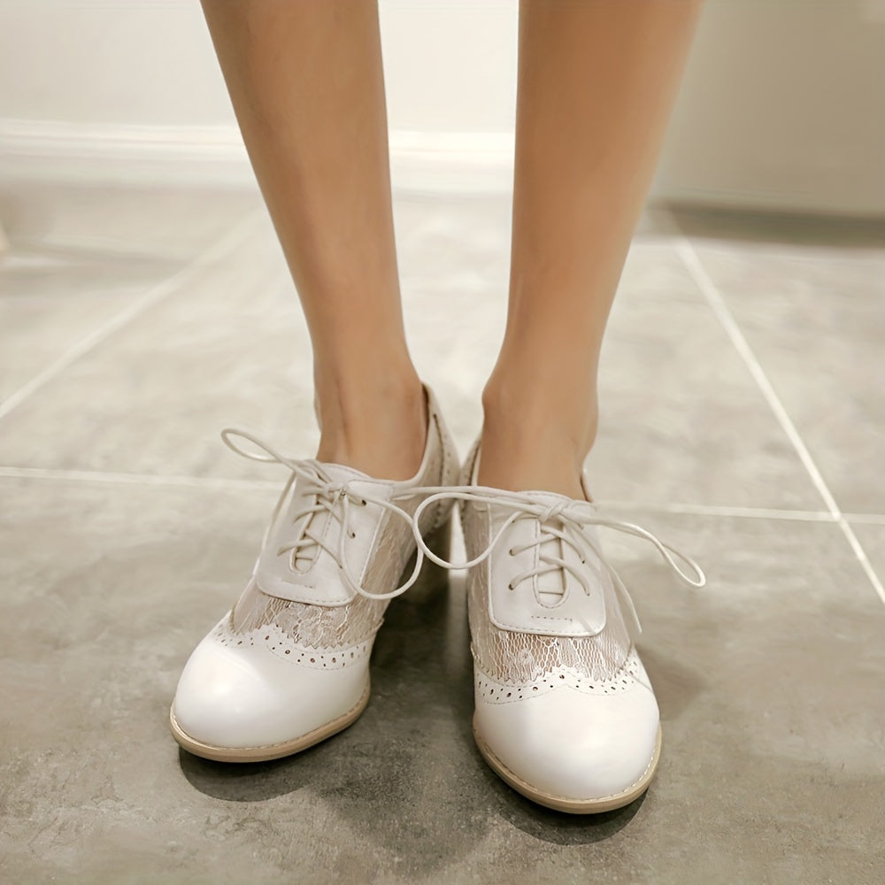 Women's Chunky Heel Brogues Mesh Lace Up Oxfords