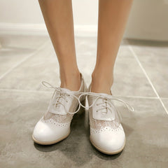 Women's Chunky Heel Brogues Mesh Lace Up Oxfords