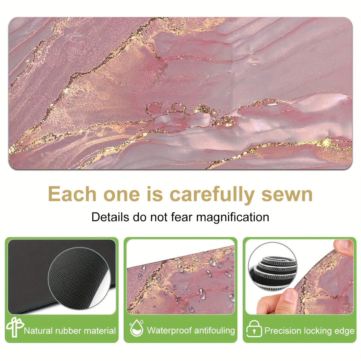 Large Pink Desk Mat Rose Marble Computer Laptop Protector Writing Pad