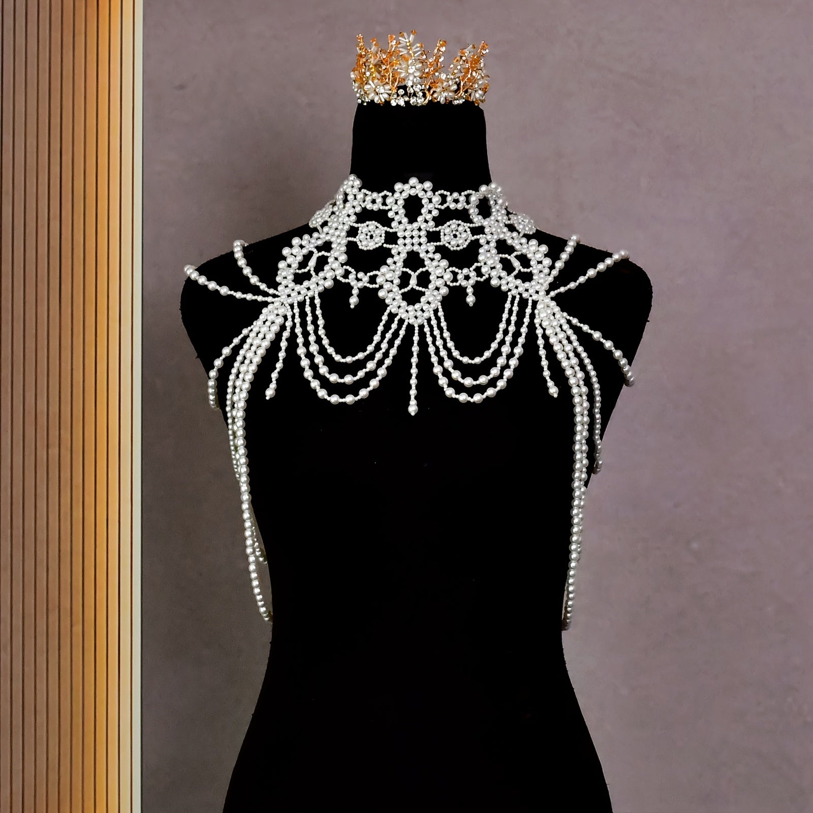 Pearl Bridal Beaded Shoulder Necklace for Women's Wedding Dress