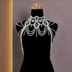 Pearl Bridal Beaded Shoulder Necklace for Women's Wedding Dress