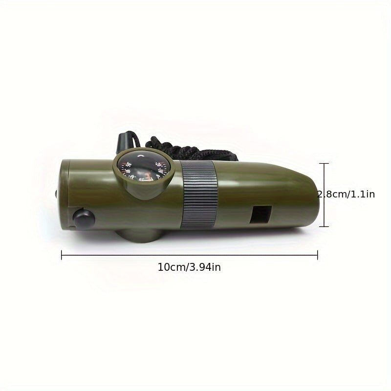 7-in-1 Survival Whistle with Compass, Flashlight & Thermometer