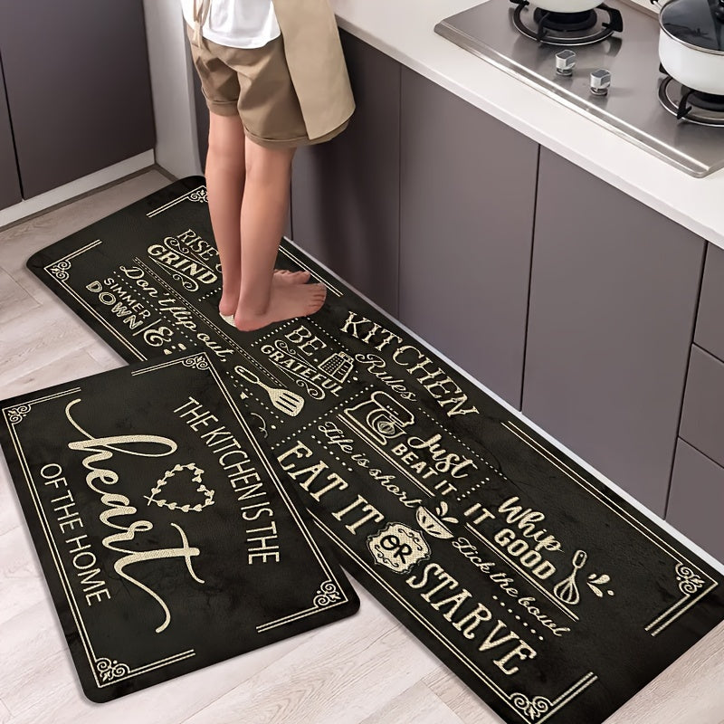 Letter Print Kitchen Mat Runner Rug Stain Resistant Washable Doormat