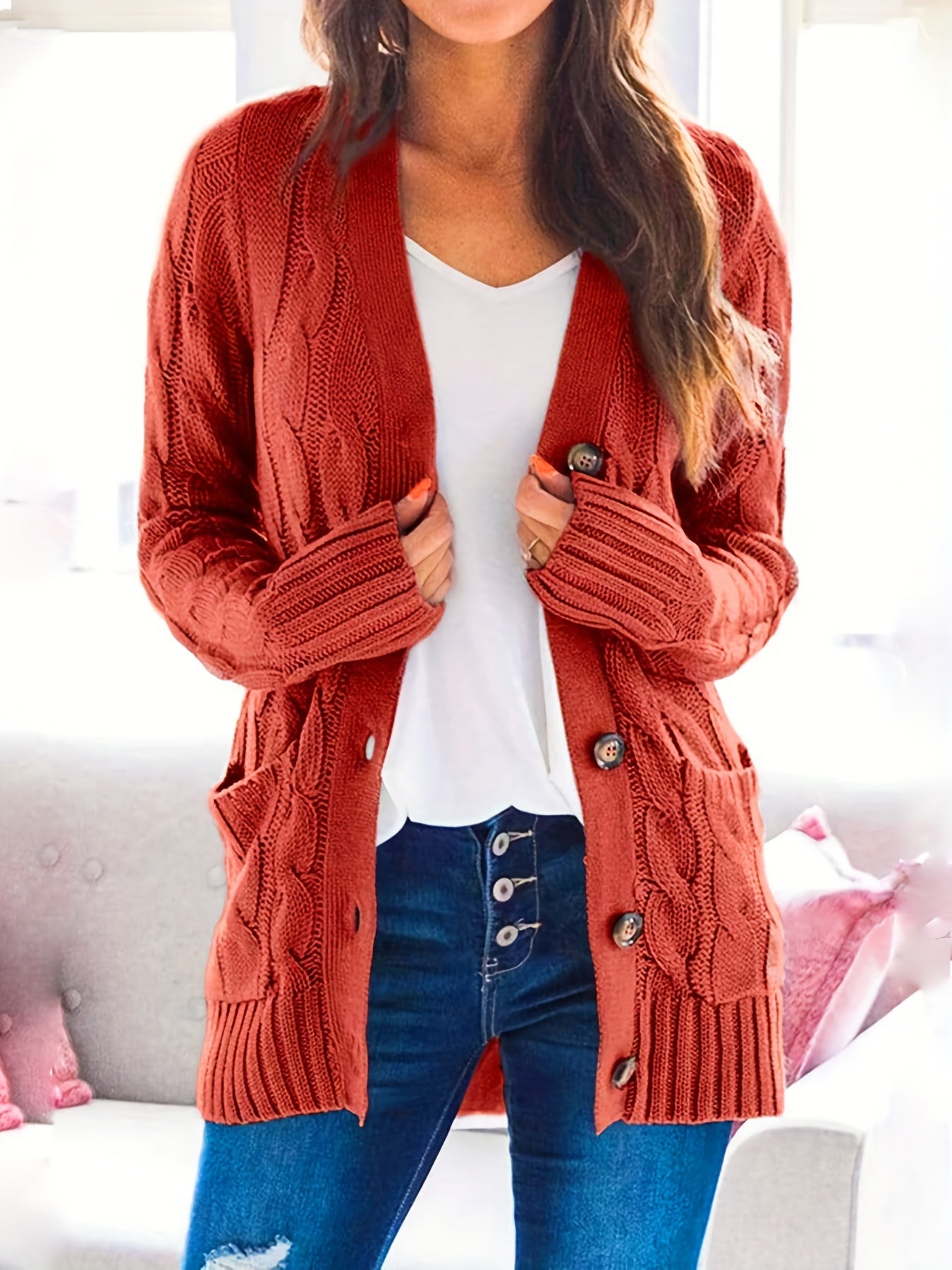Casual Cardigan Women's Plus Long Sleeve Button Up Medium Stretch