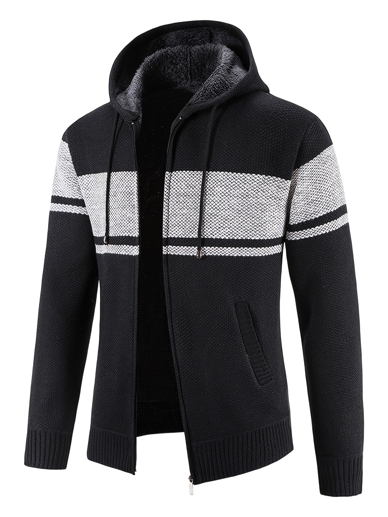 Men's Hooded Plush Sweater with Contrast