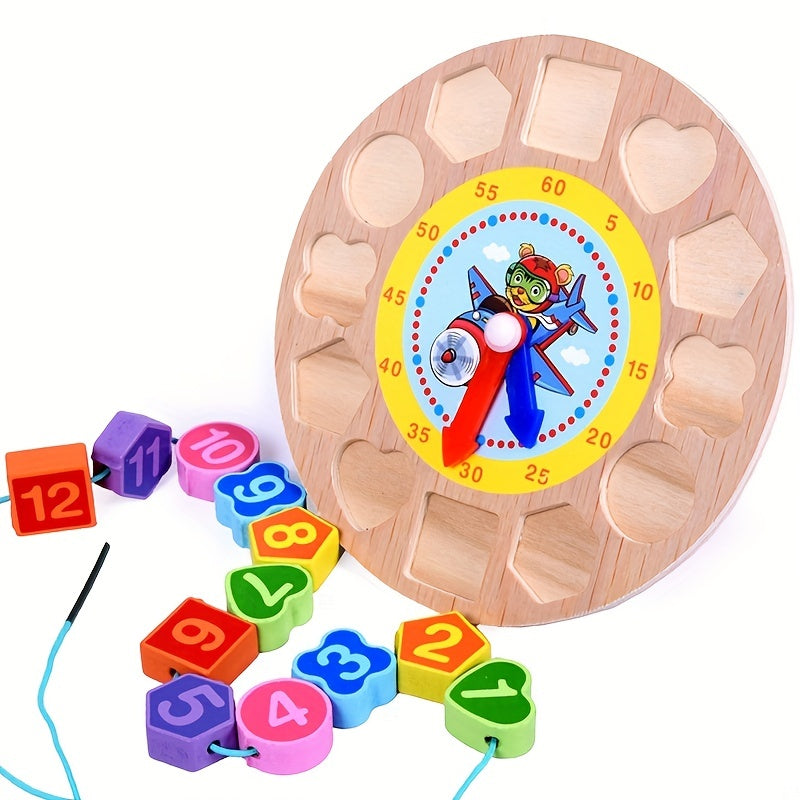 Wooden Number Animal Clock Shape Alarm Building Blocks