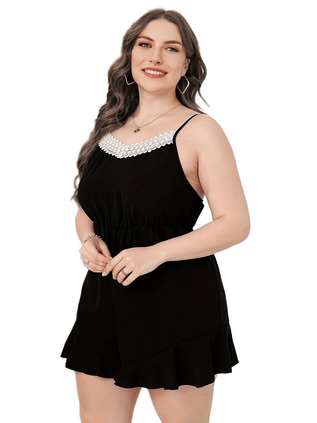 Colorblock Lace Trim Cami Romper