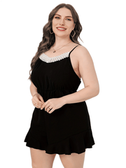 Colorblock Lace Trim Cami Romper