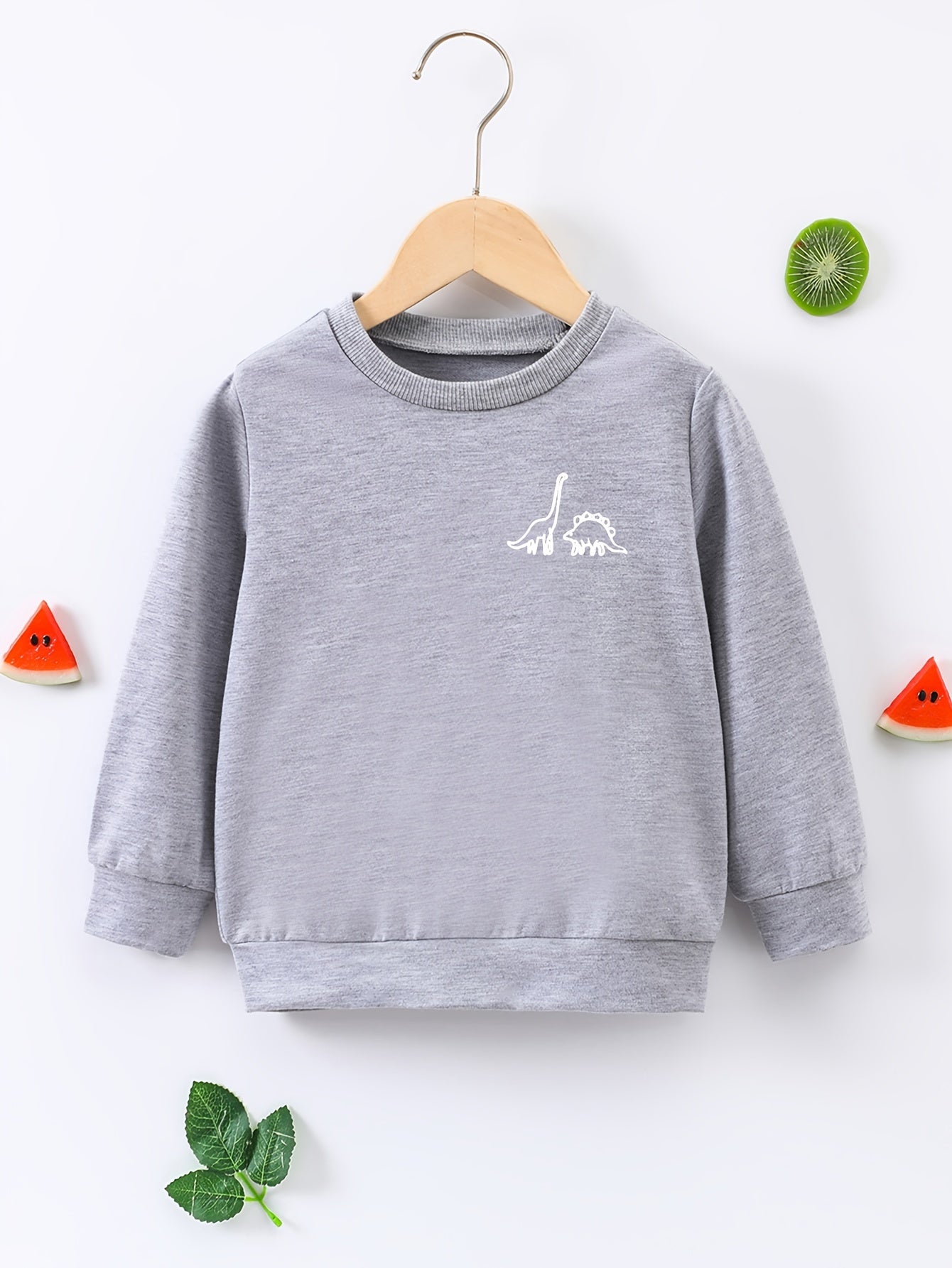 Dinosaur Print Boys Casual Pullover Sweatshirt Long Sleeve Crew Neck Tops