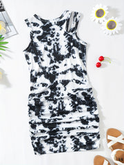 Girls Ruched Side Tie Dye Sleeveless Casual Dress Bodycon Fit Party Vacation