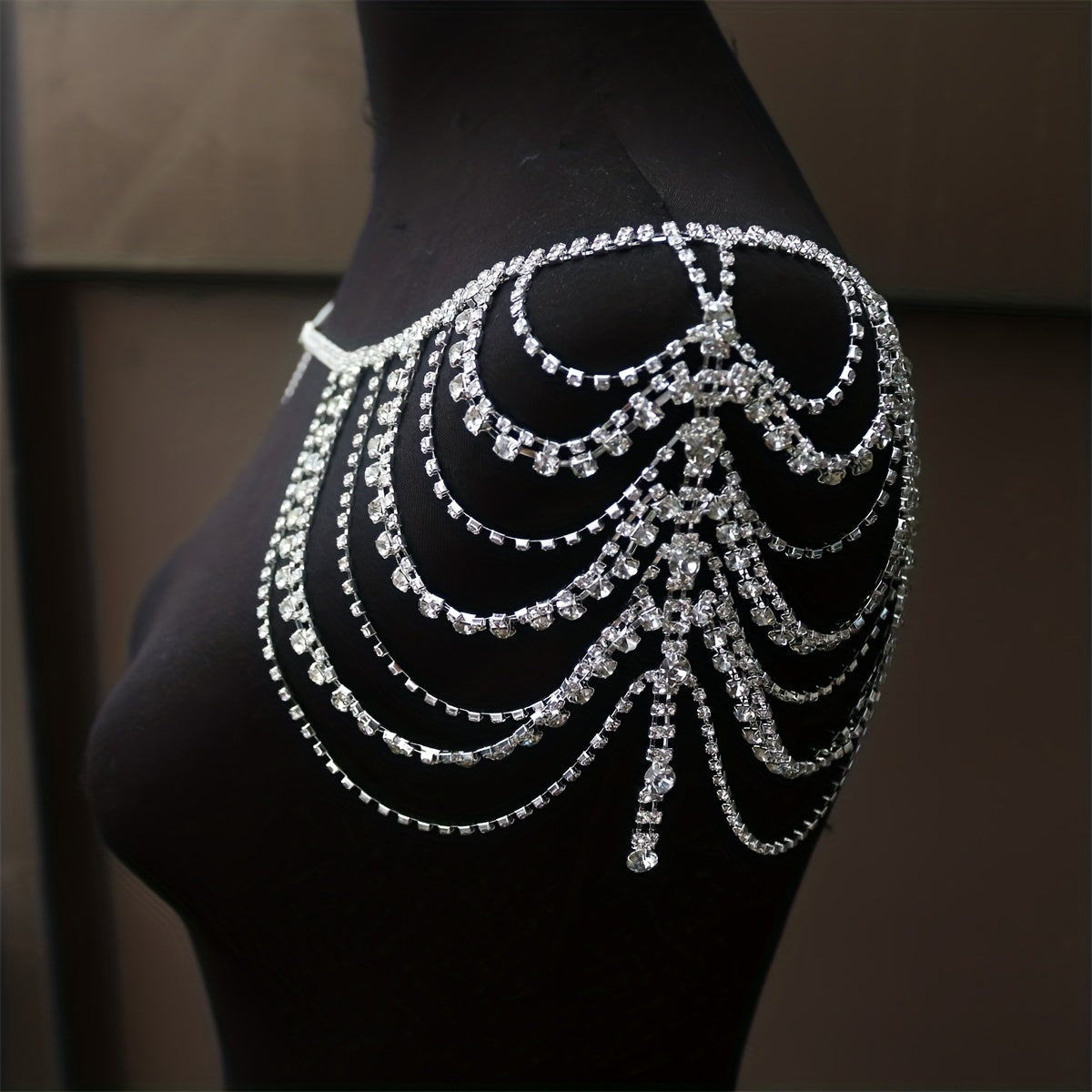 Boho Rhinestone Shoulder Chain Crystal Tassel Body Chain Jewelry