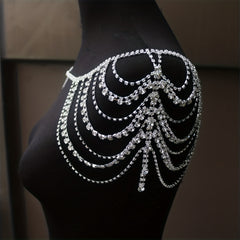Boho Rhinestone Shoulder Chain Crystal Tassel Body Chain Jewelry