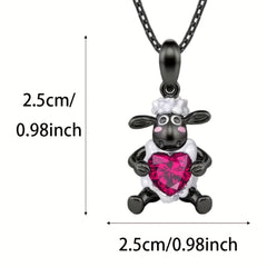 Girl's Fuchsia Sheep Heart Pendant Zircon Necklace - Perfect Gift