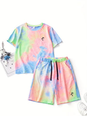 Boys Tie Dye Print Short Sleeve T Shirt & Shorts Set