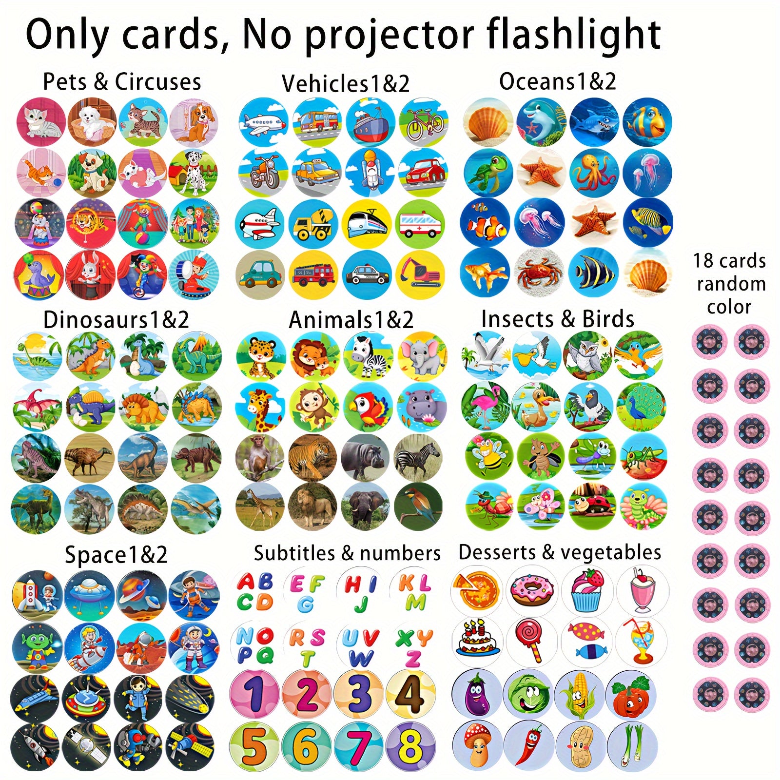 Projection Flashlight Cards for Flashlights - 144 Patterns