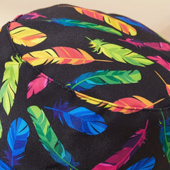 Unisex Sunshade Bucket Hat w/ Colorful Feather Double sided Sun Hat