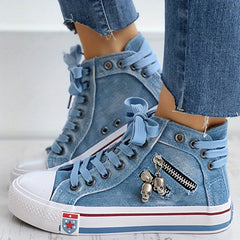 Women's Skull Zipper Denim High Top Sneakers