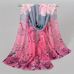 Floral Print Chiffon Scarf Wrap for Travel Beach Gift
