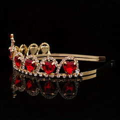 Red Crystal Tiara Rhinestone Headband Queen Crown Bridal Wedding Hair Accessorie