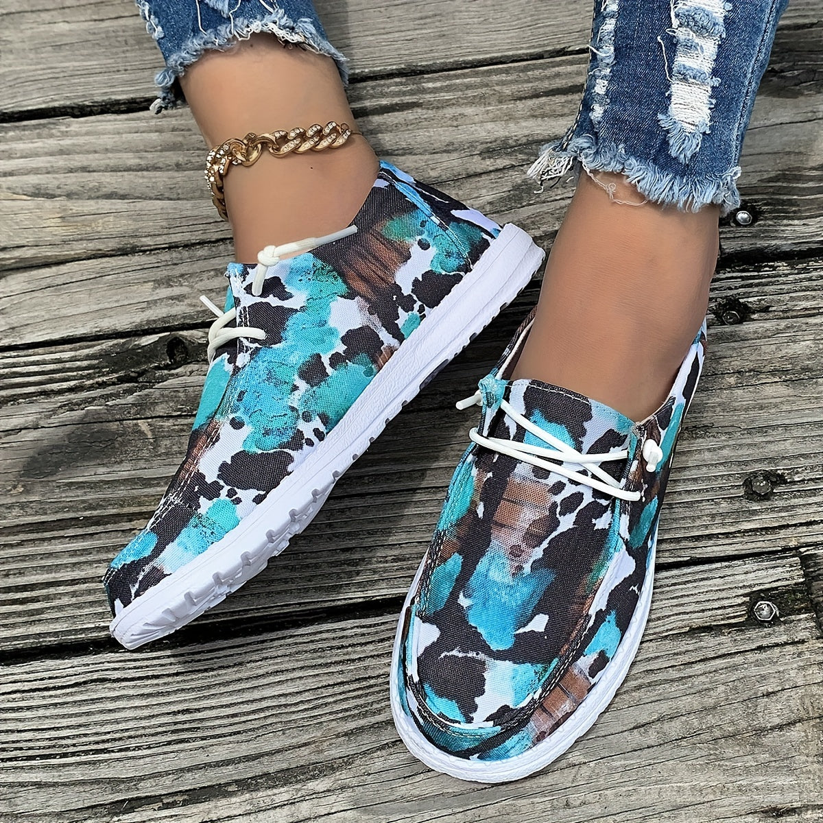Multicolor Print Low Top Flat Shoes Lightweight Breathable Casual Walking Shoe