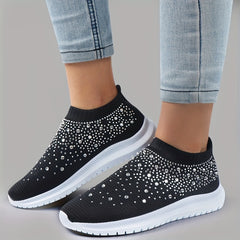 Women's Rhinestone Knitted Flats Slip On Shoes