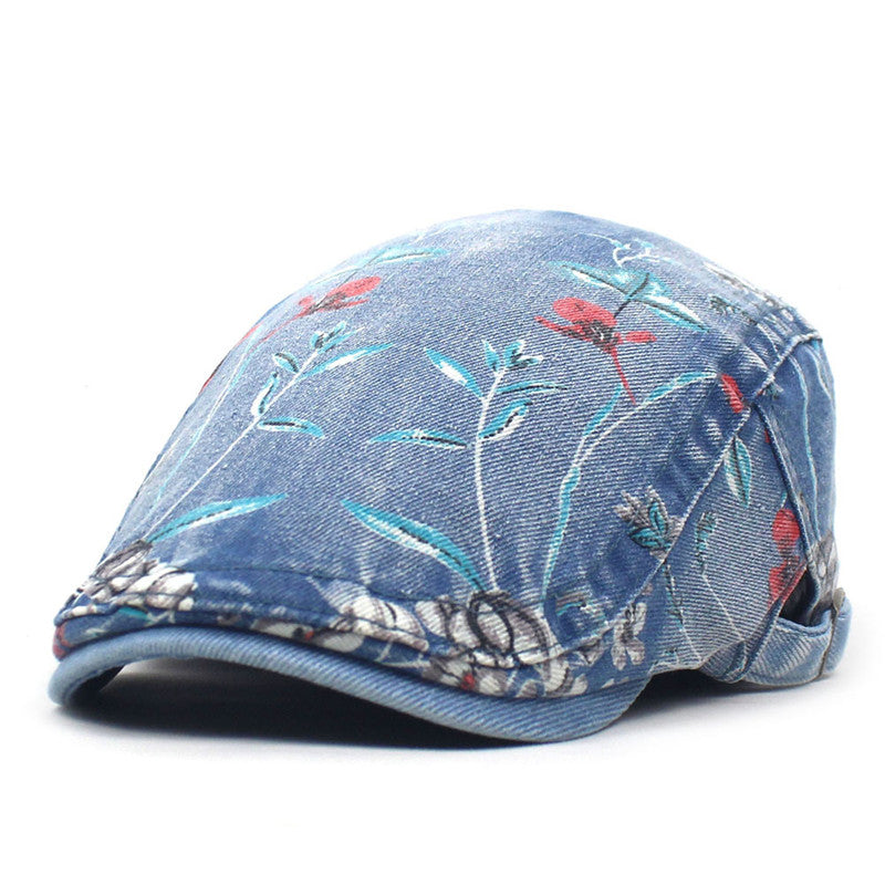 Vintage Denim Beret Newsboy Hat For Women Adjustable Flat Cap Driving Hat