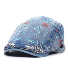 Vintage Denim Beret Newsboy Hat For Women Adjustable Flat Cap Driving Hat