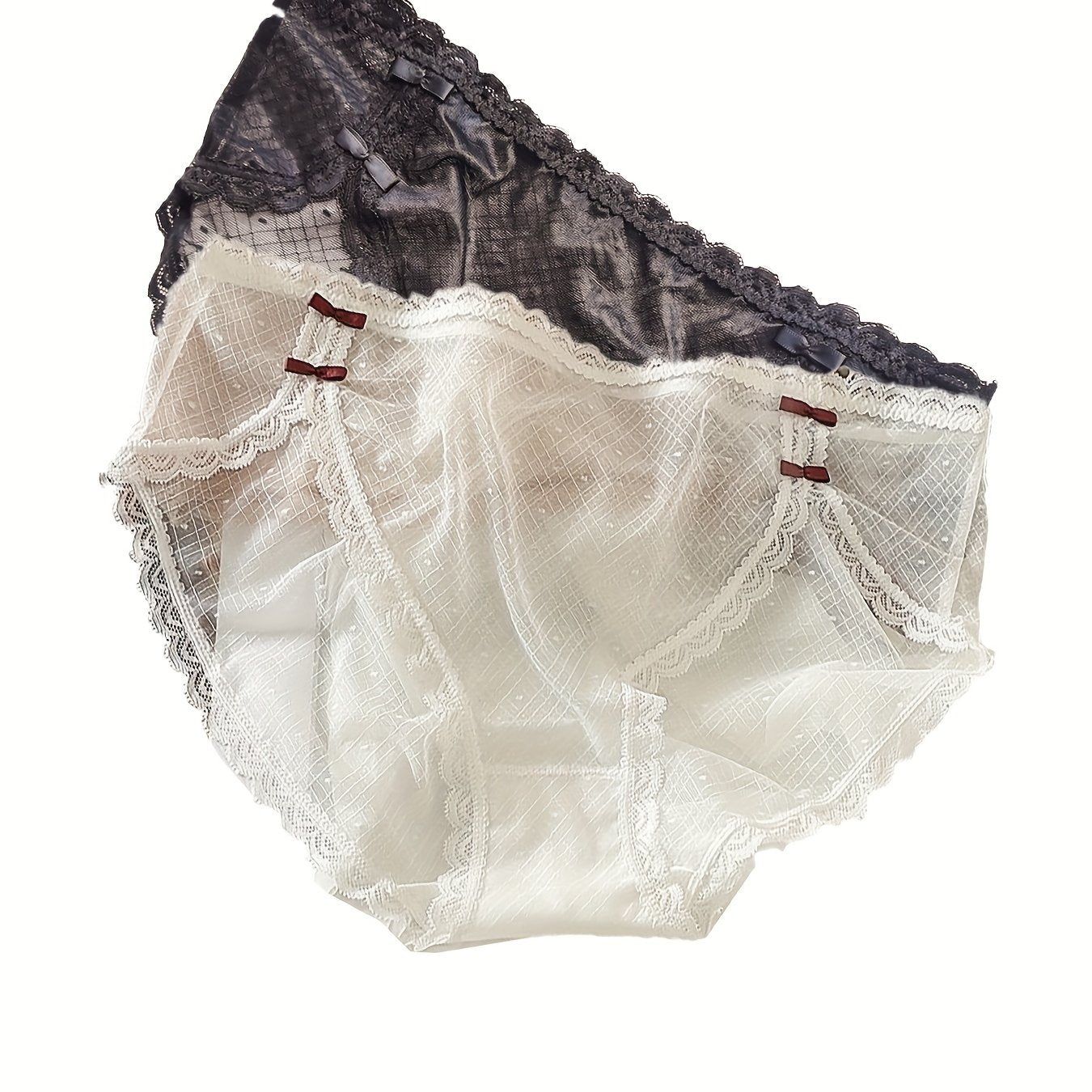 2 Pack Plus Size Mesh Underwear Set with Bow Detail