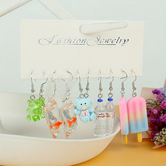 5 Pairs Girls Cartoon Earrings for Party Gift