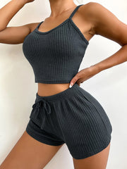 Ribbed Pajama Set Cami Crop Top & Shorts Women's Sleepwear
