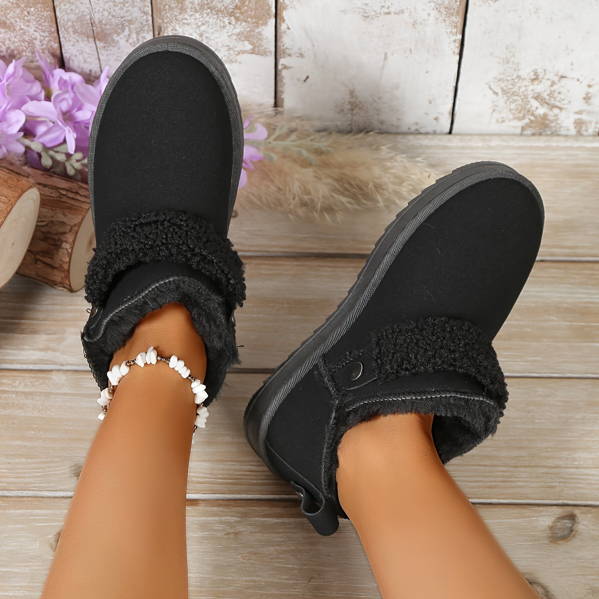 Women's Plush Lined Thermal Snow Boots Non Slip Flat Outdoor Shoes