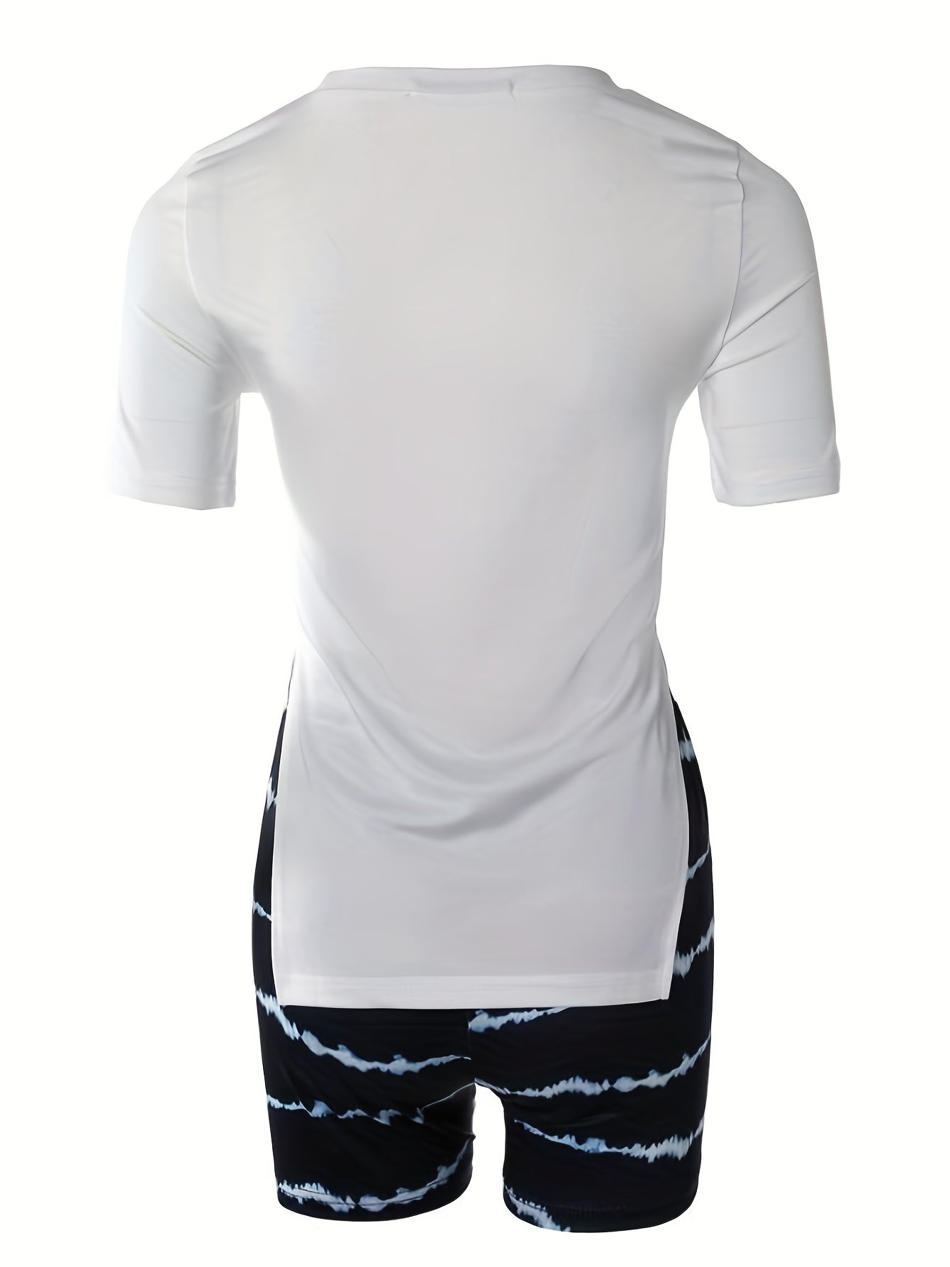 Tie Dye Striped Two piece Set Short Sleeve Split T shirt & High Waist Shorts